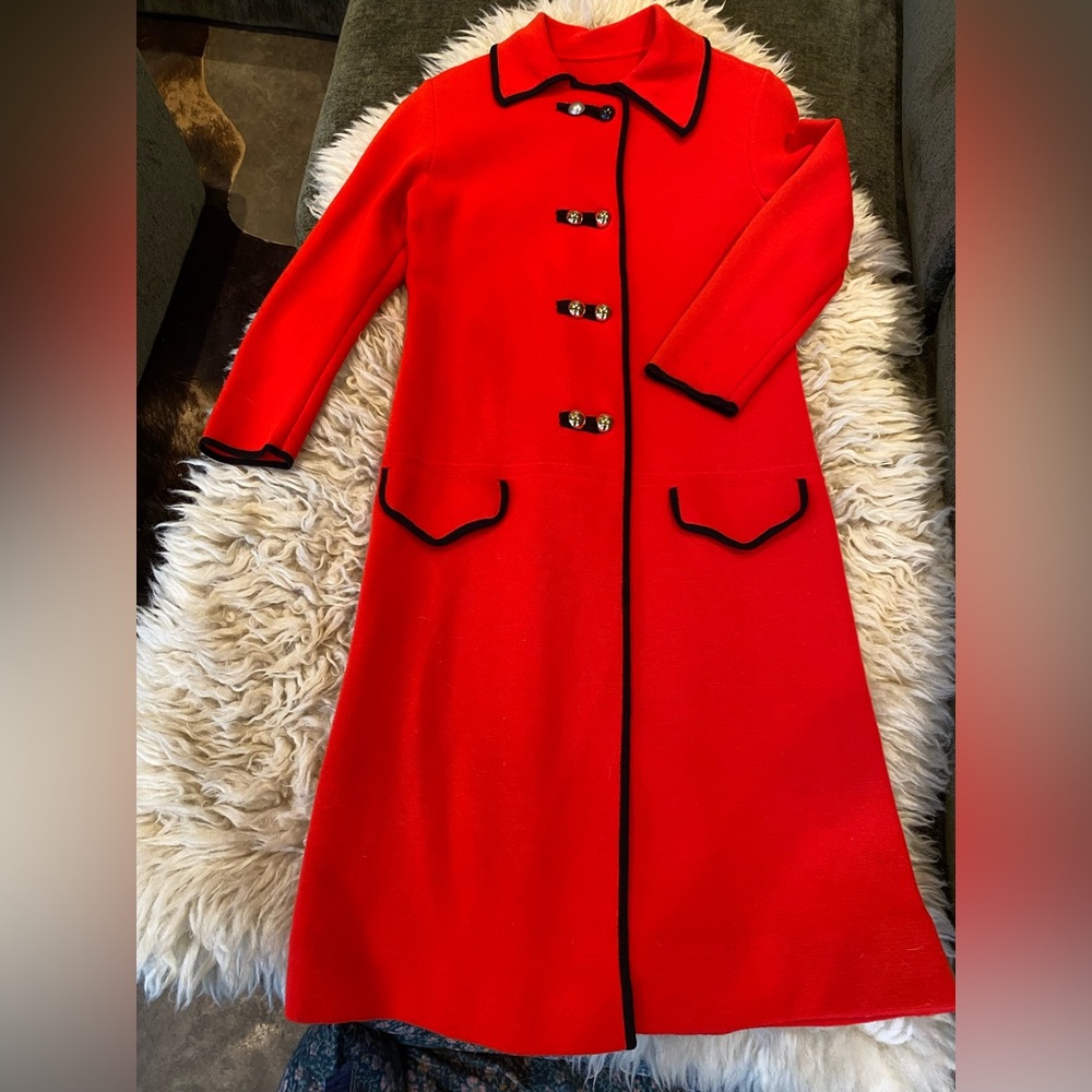 Elegant Red knit vintage dress with Black Trim